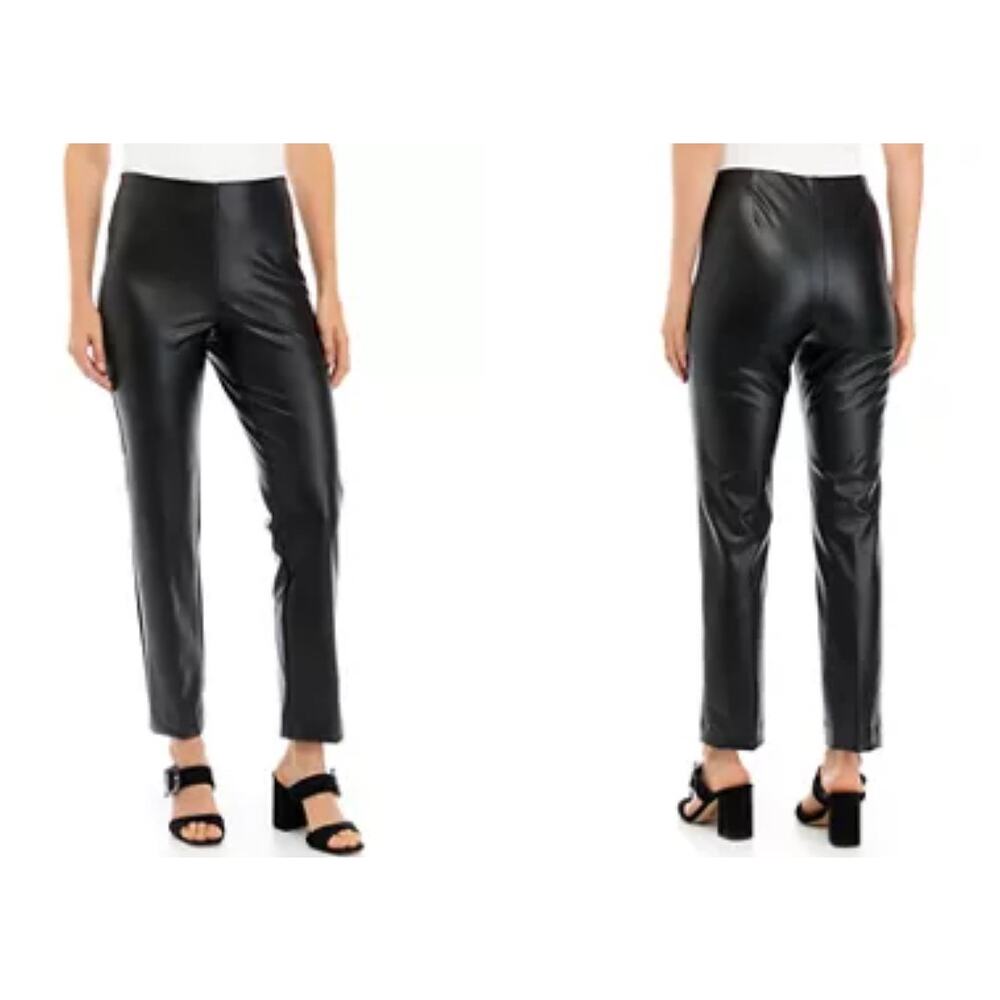 Faux Leather Pull On Pants Black Straight Leg Size M NWT